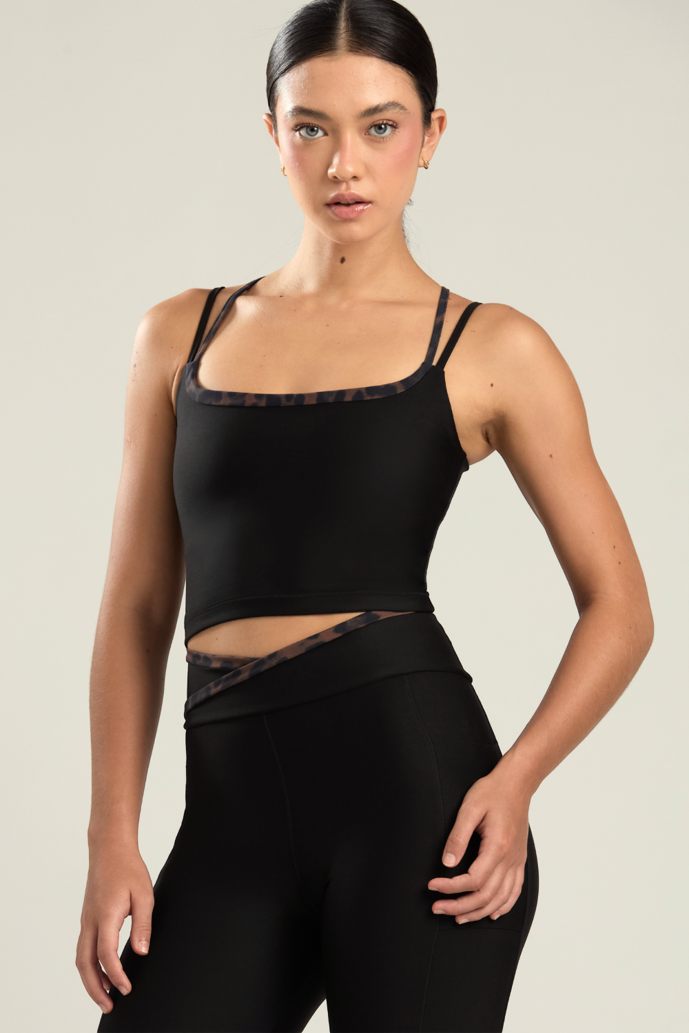 TOP DUPLO ANIMAL PRINT PRETO PRETO